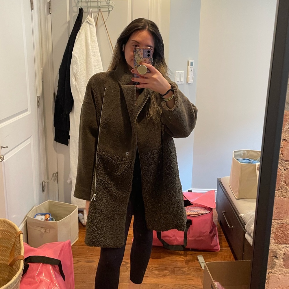 French Connection olive green coat in size M
